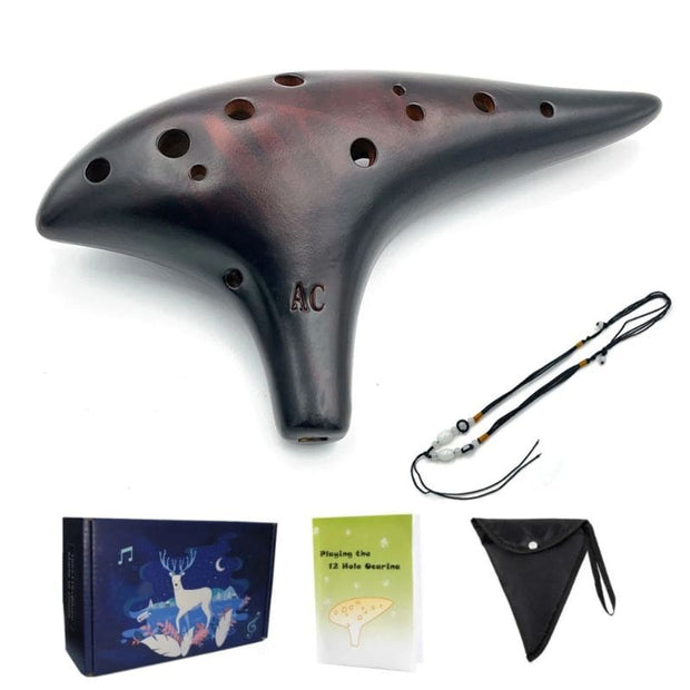 ocarina 12 trous marron et accessoires